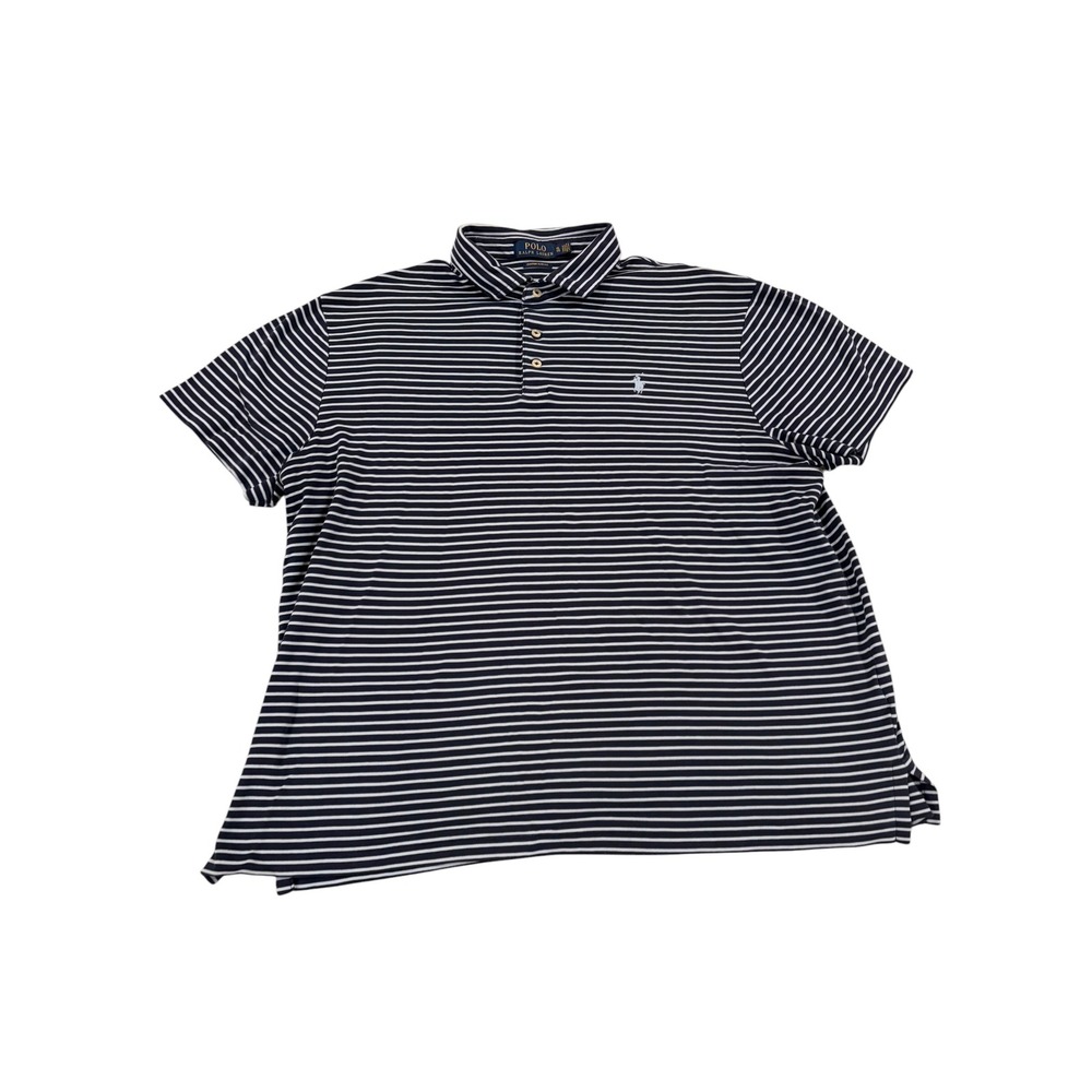 Polo Ralph Lauren Mens Custom Slim Fit Striped Polo Shirt Navy Blue‎ XL